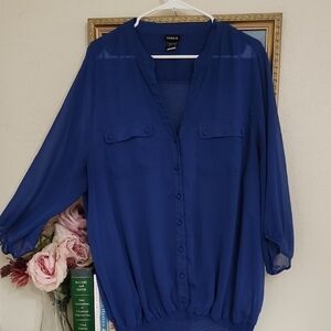 Torrid Blue Career Blouse 3X Office Sheer Summer School Contemporary